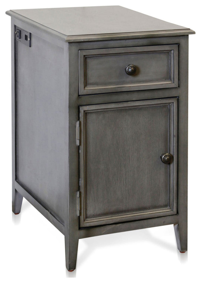 Vintage Gray Side Table With Drawer and Cabinet