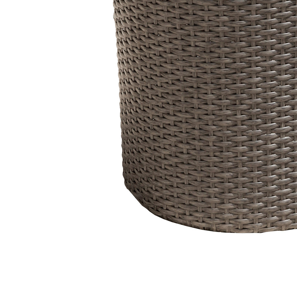 GDF Studio Overton Outdoor Gray Wicker Barrel Side Table, Dark Gray