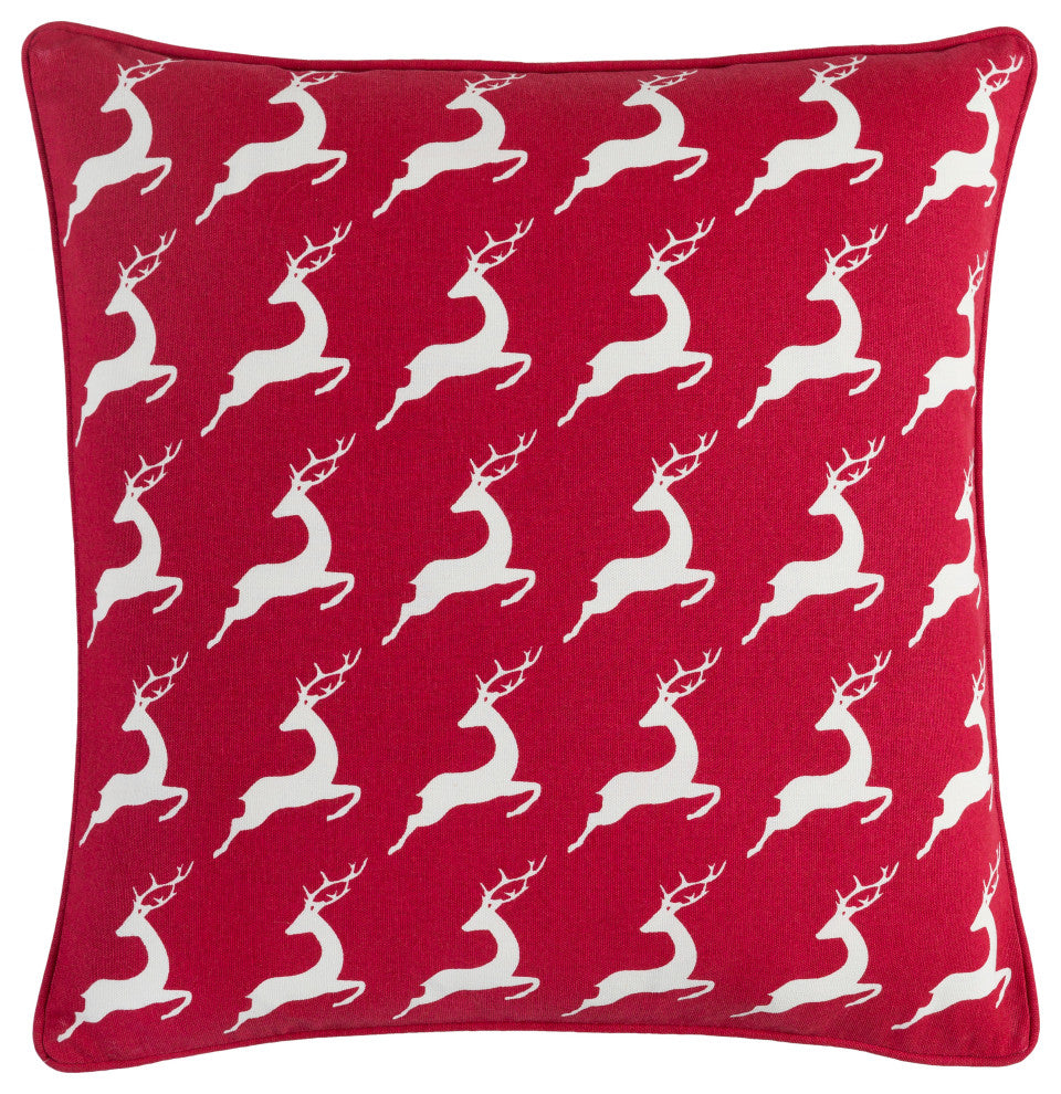 Surya Holiday HOLI-7273 18"x18" Pillow Kit, Bright Red/Ivory