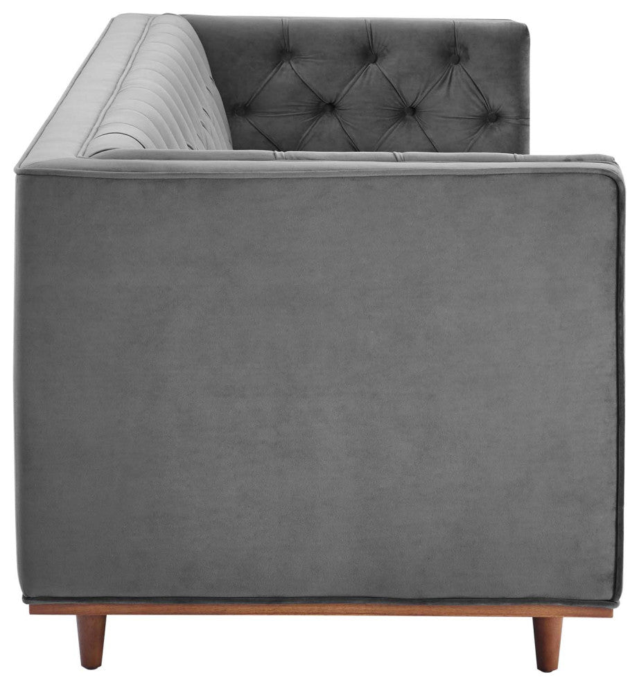 Elation Tufted Performance Velvet Sofa, Gray
