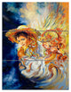 "Girl With Flowers" Glossy Metal Wall Art, 3 Panels, 28"x36"