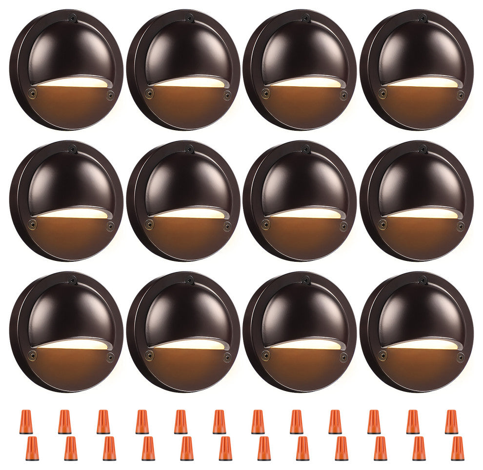 12-Pack Hemisphere LED Deck Lights, 3000K Warm White, Brown