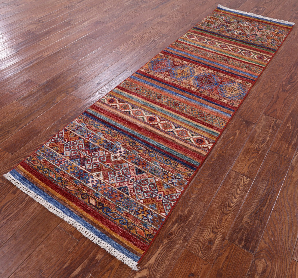 2' 7" X 8' 5" Runner Hand Knotted Super Kazak Khorjin Rug - Q12798