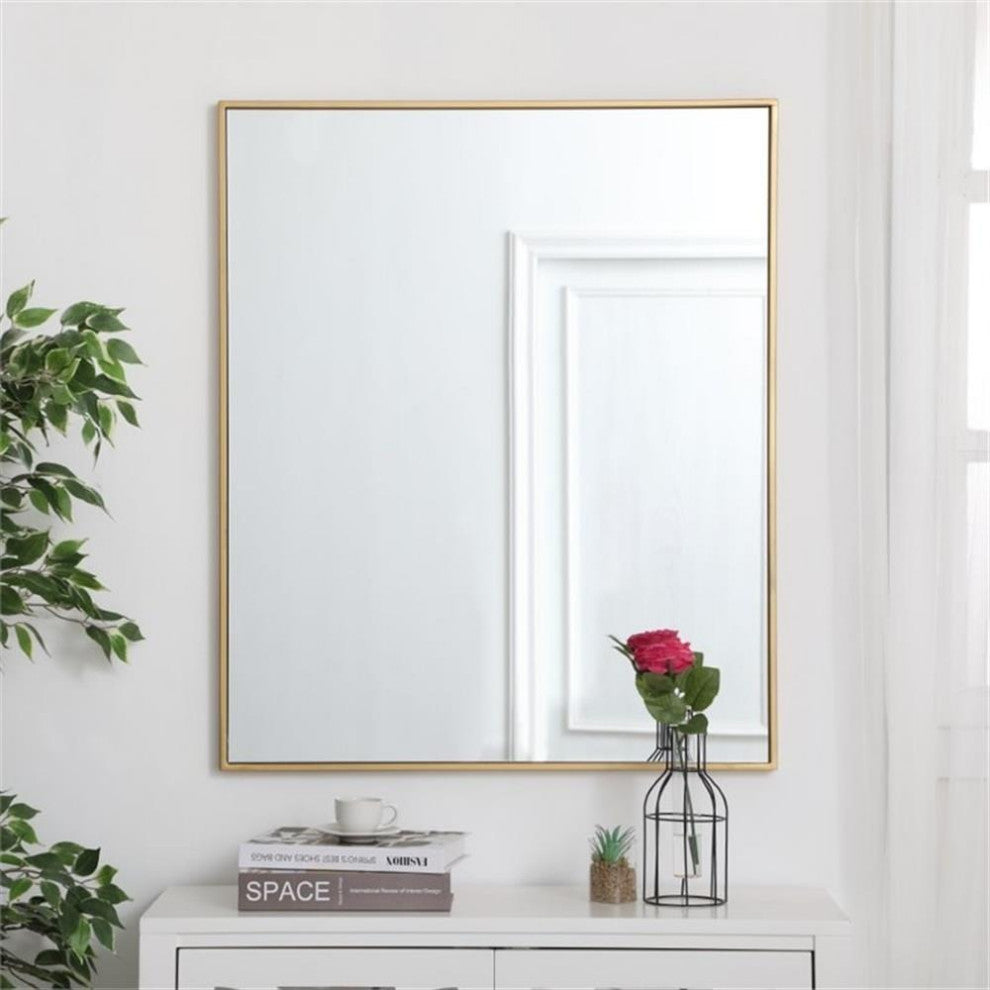 Elegant Decor Eternity 36" x 30" Contemporary Metal Frame Mirror in Brass