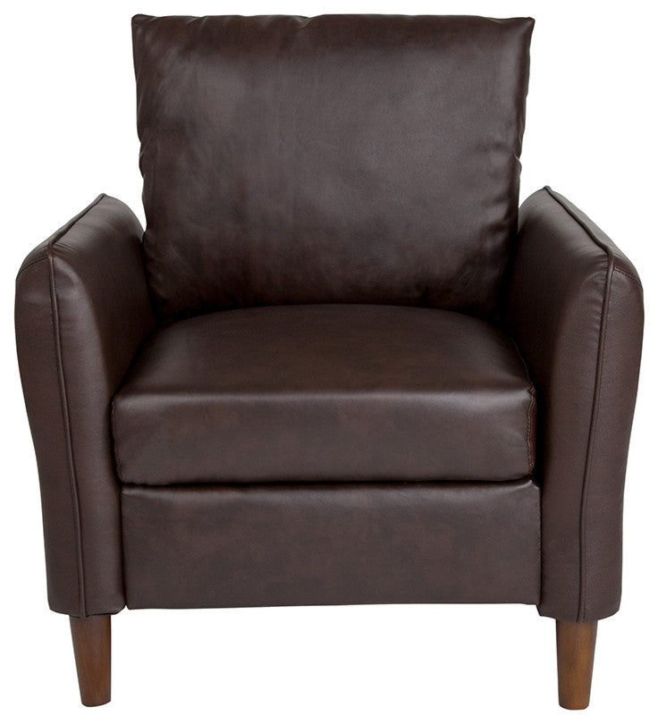 Milton Park Upholstered Plush Pillow Back Arm Chair in Brown Leather