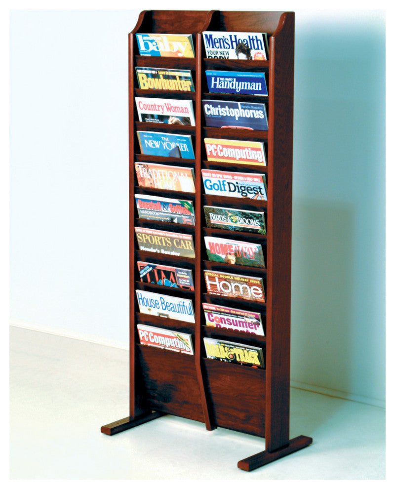 Cascade Free Standing 20 Pocket Magazine Rack, Mahogany