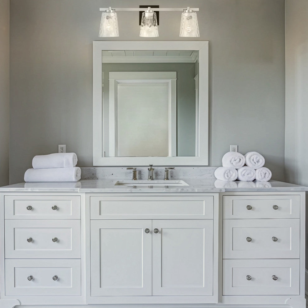 3-Light Modern Brushed Nickel Wall Sconce Vanity Light With Crystal Lampshade