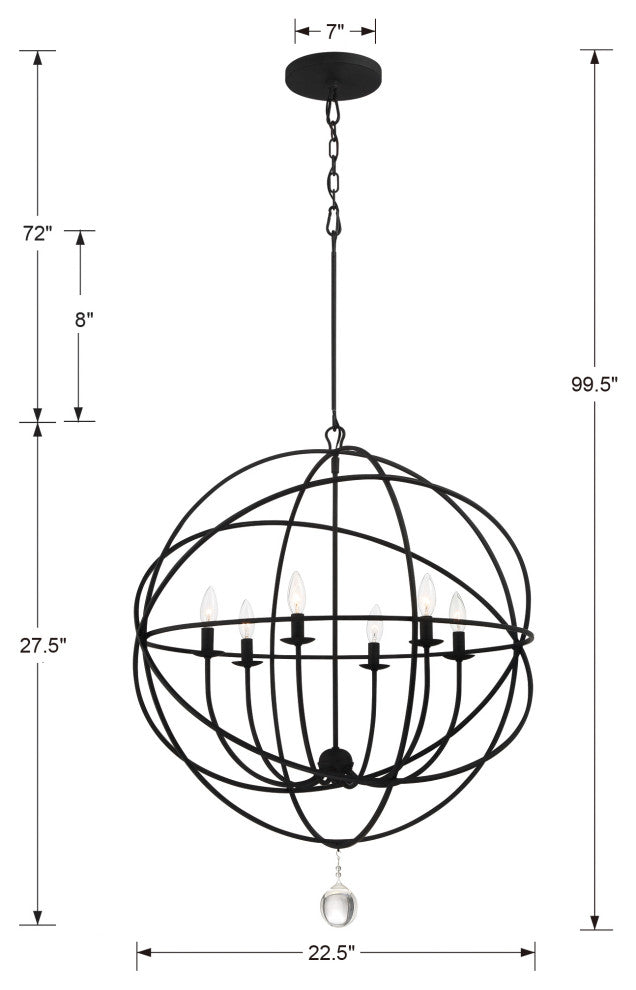 Solaris 6 Light Black Chandelier