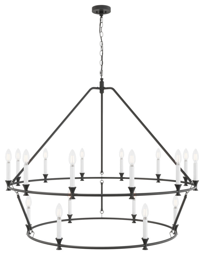 Farmhouse Black 2-Tier Wagon Wheel 18-Light Candle Chandelier