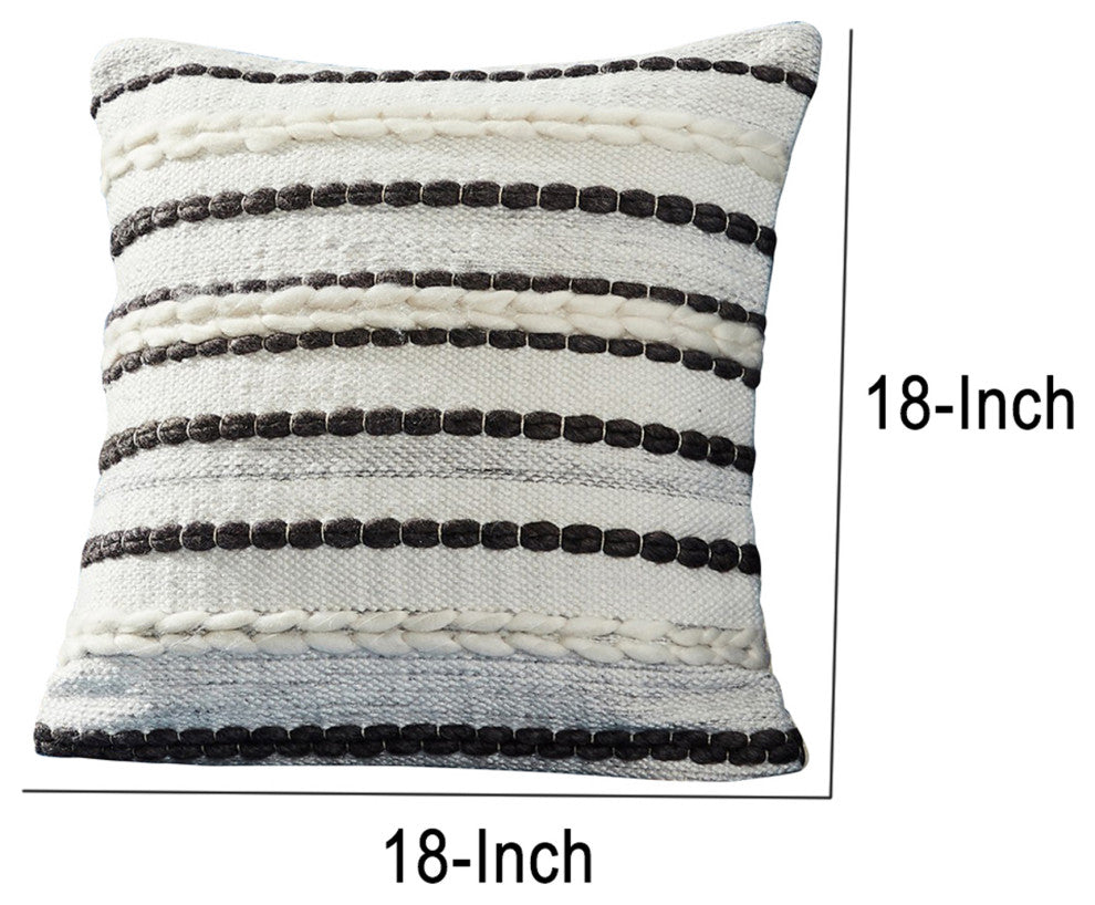18 Inch Decorative Throw Pillow Cover, Black Lined Beading, Gray Fabric
