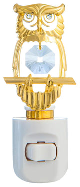 24K Gold Plated Crystal Studded Owl Night Light With White LED Bulb