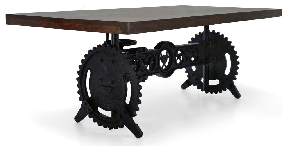 Steampunk Adjustable Dining Table - Iron Crank Base - Walnut Top