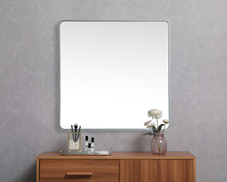 Ellis Soft Corner Metal Square Mirror 48x48 Inch, Silver