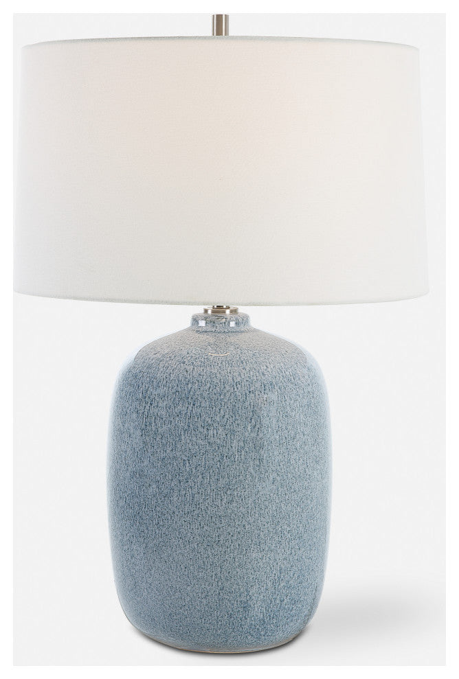 Mottled Sky Blue Cobalt Ceramic Table Lamp 27 in Oval Egg Shape Soft Elegant