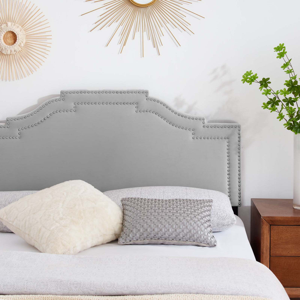 Headboard, Twin Size, Velvet, Light Gray, Modern Contemporary, Bedroom