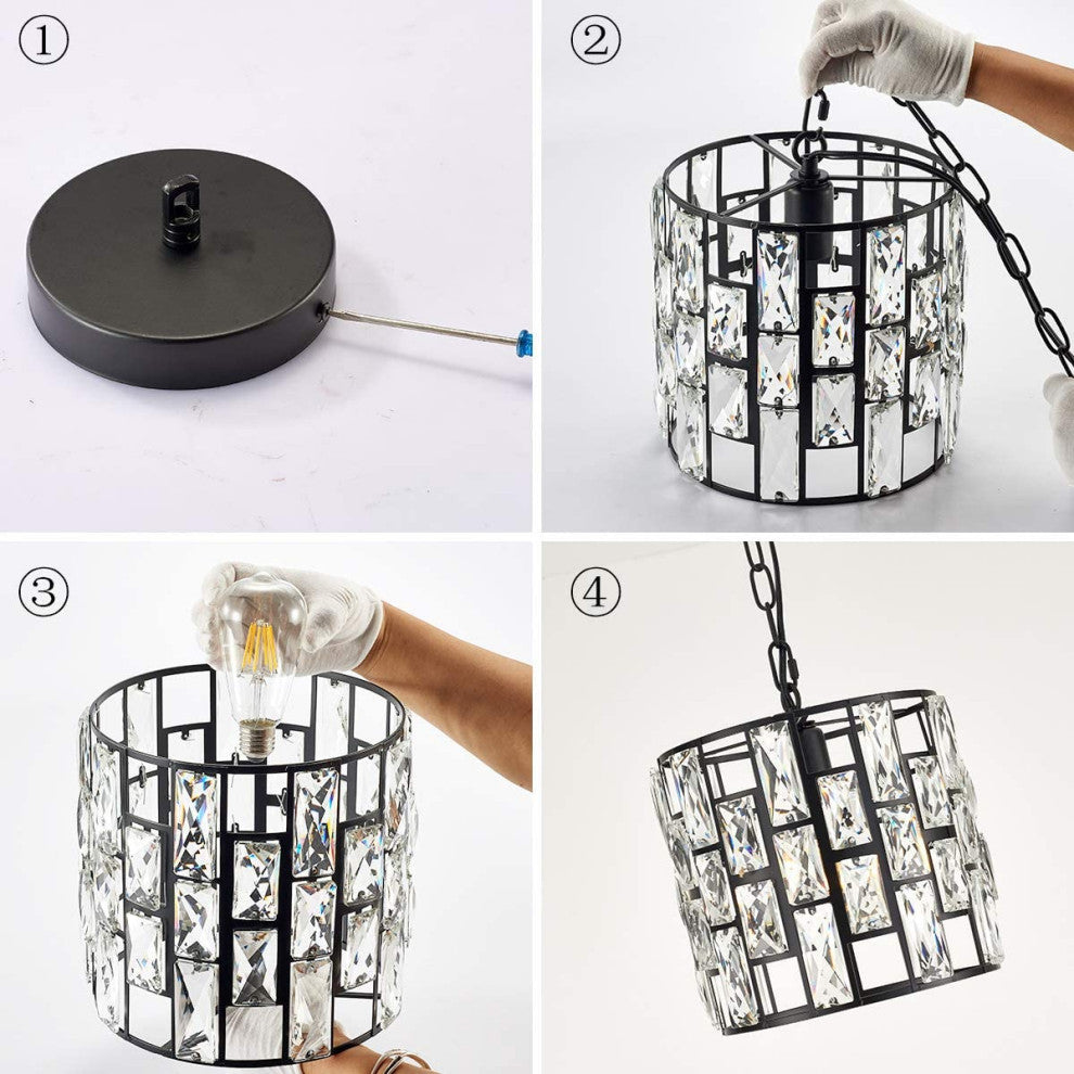 Crystal Hanging Lamp, Plug In, Swag, Cage Lighting