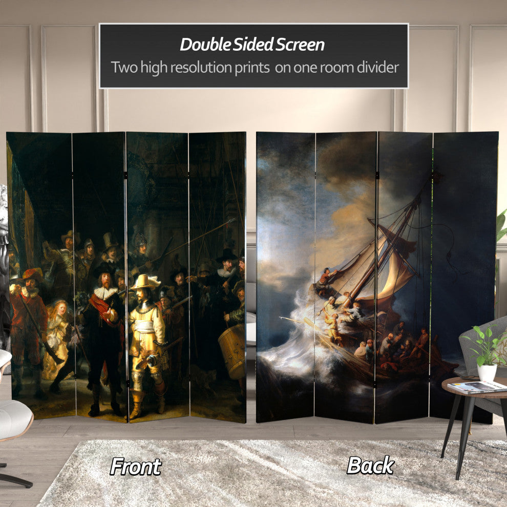 6'' Tall Double Sided Works of Rembrandt Canvas Room Divider