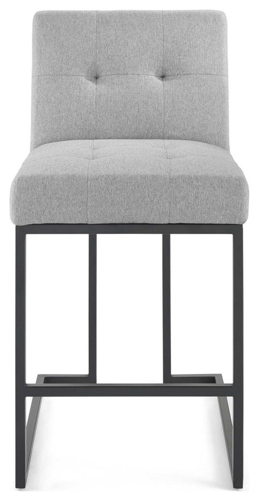 Grey Fabric Counter Stool, Industrial Modern Black Steel Tufted Counter Stool