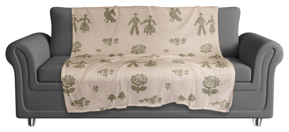 Folk Forest Motif in Pink Fleece Blanket