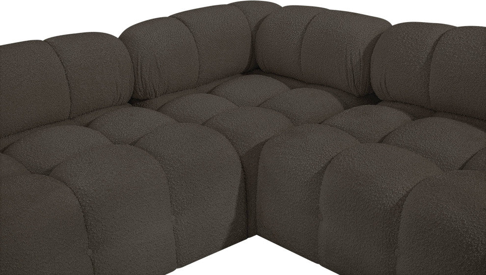 Ames Boucle Fabric L-Shaped Modular Sectional, Brown, 5-Piece: 2 Armless Chair, 2 Corner Chair, 1 Ottoman