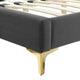 Platform Bed Frame, Queen Size, Velvet, Dark Gray, Modern Contemporary