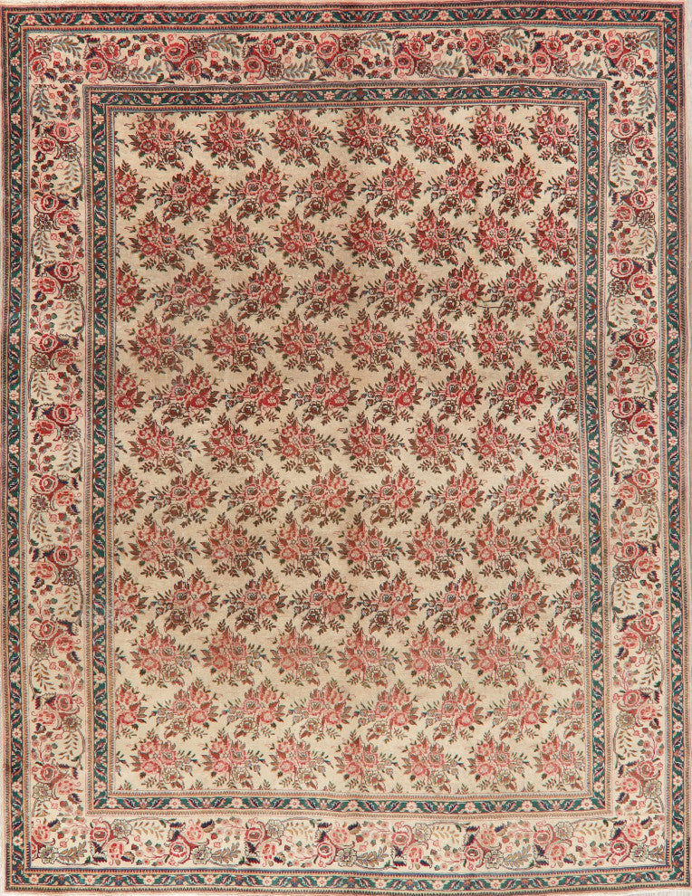 Consigned, Traditional Vintage Oriental Handmade Persian Area Rug, Beige, 10x12