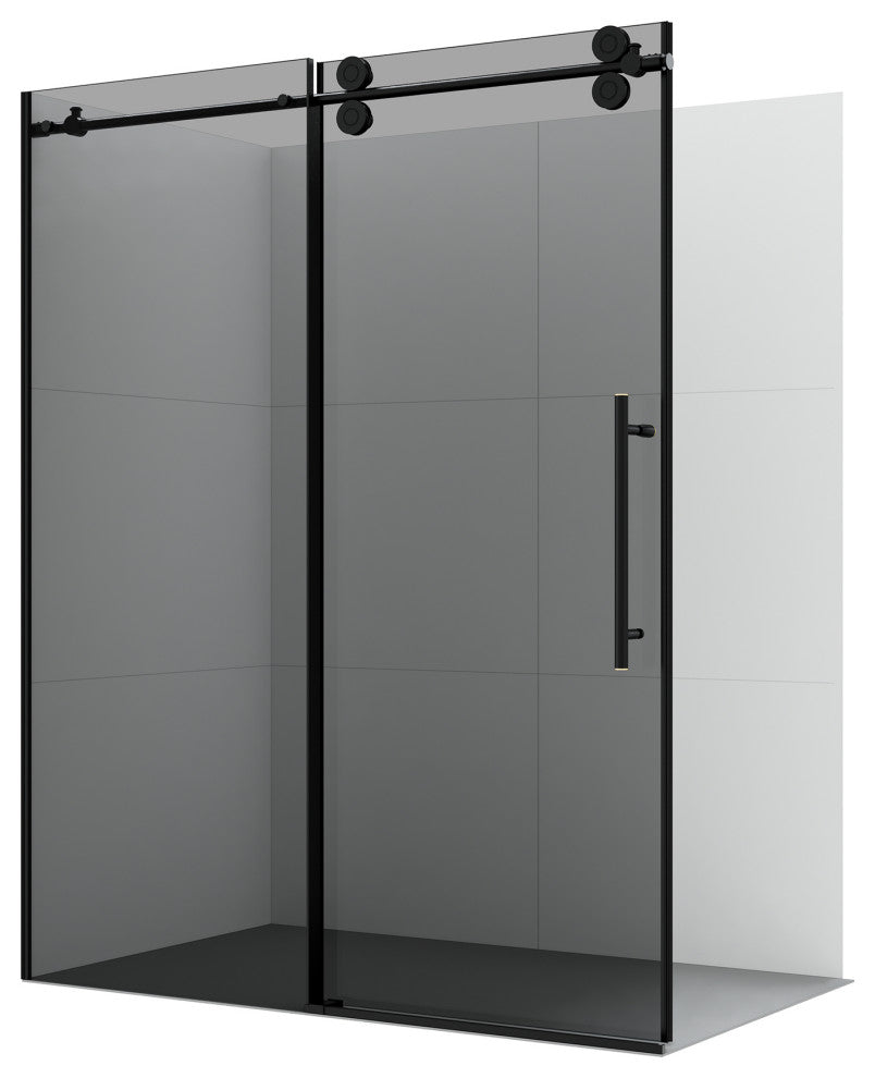 Echarri Single Sliding Frameless Shower Door, Tinted Glass, Matte Black, 64" W X 78"h