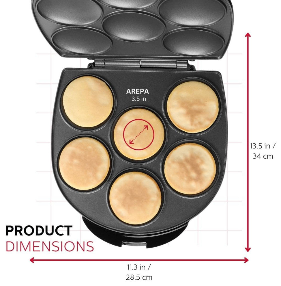 Arepa Maker, Non-Stick 6-Section Multi-Food Maker, Make Delicious Arepas, Black