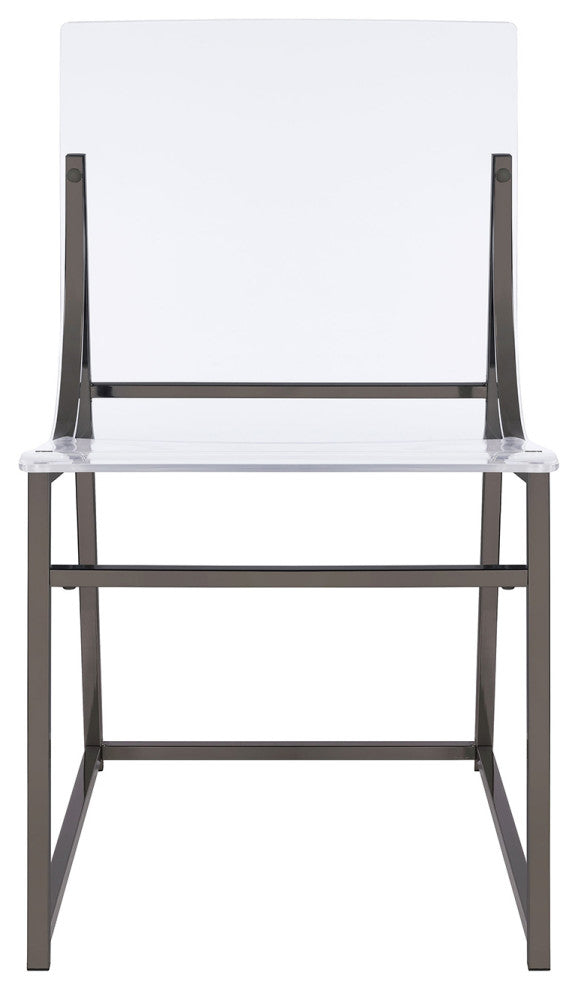 Set of 2 Acrylic Dining Side Chairs, Clear and Black Nickel