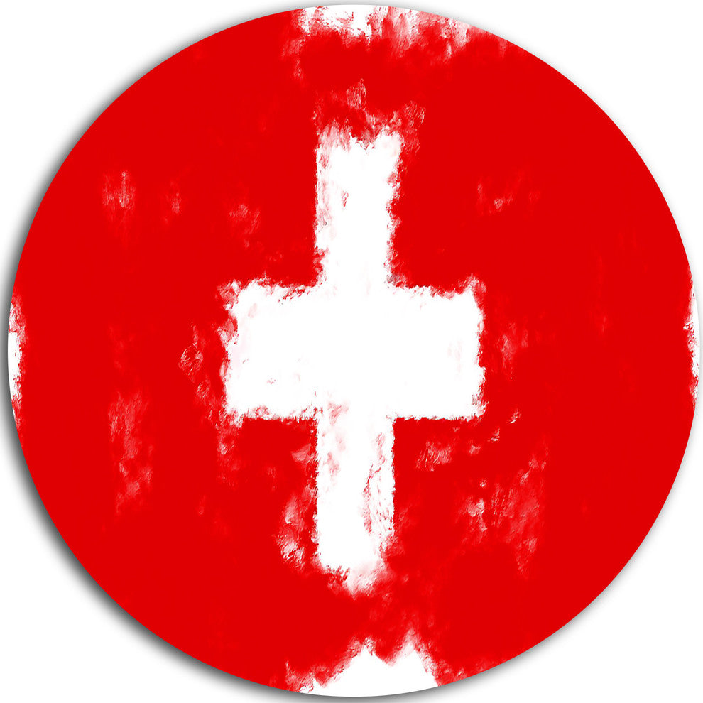 Switzerland Flag Illustration, Flag Painting Disc Metal Wall Art, 11"