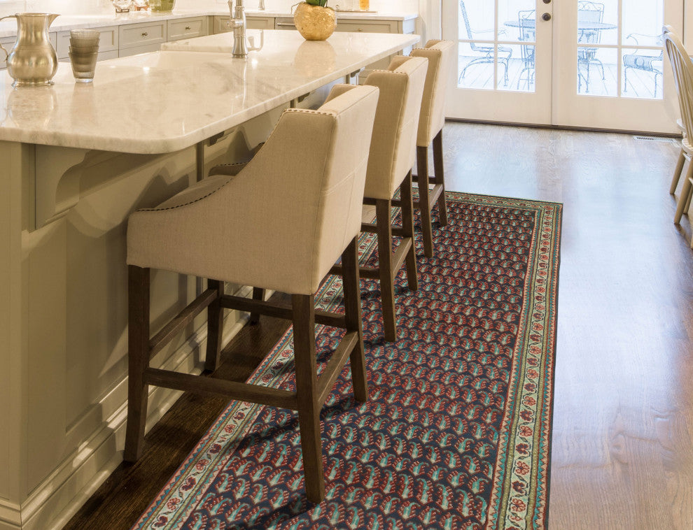 Fine Vintage Distressed Celio Navy/Beige Runner, 3'6x9'10