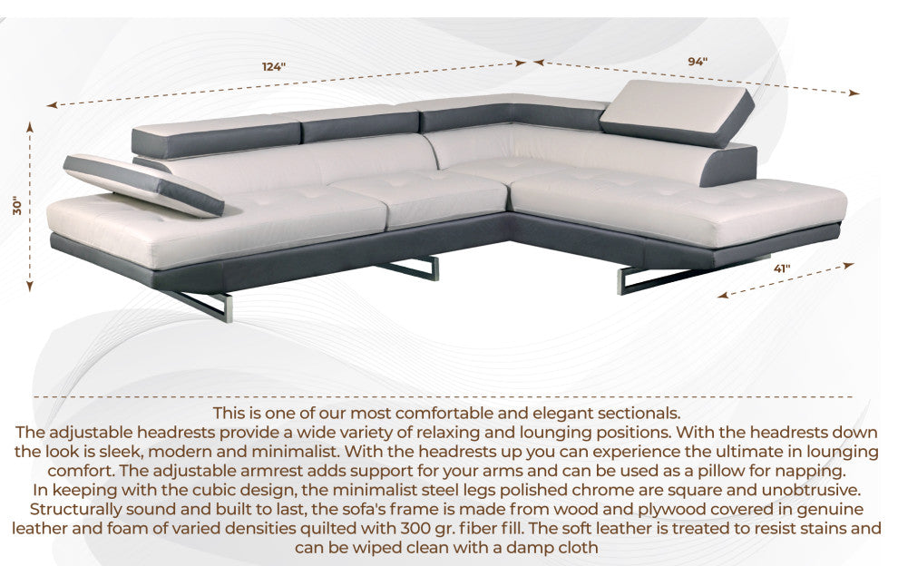Brooklyn White Leather Air Sectional Right Arm Facing