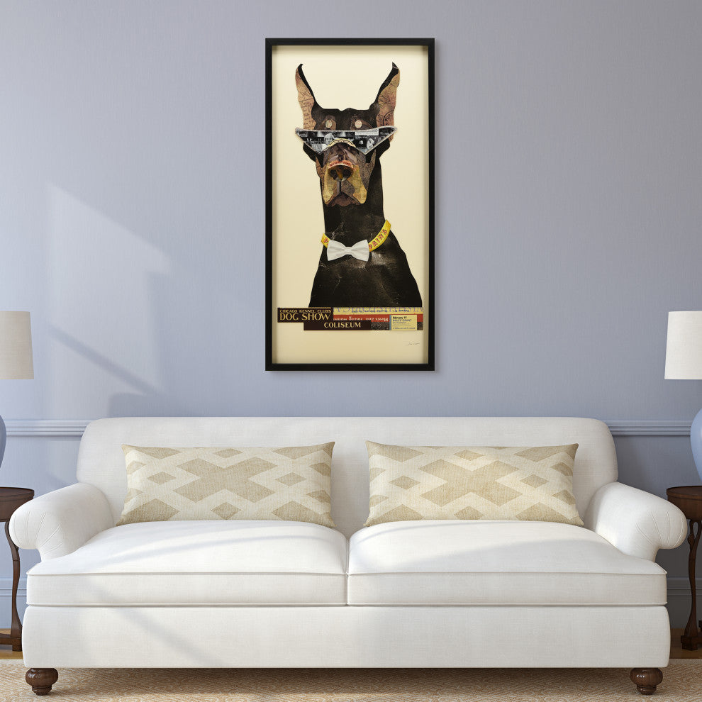 Doberman Pinscher Handmade Collage Framed Graphic Wall Art Under Glass 48x25