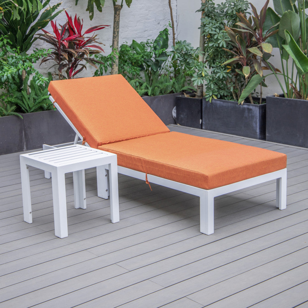 Chelsea White Chaise Lounge Chairs With Side Table, Orange