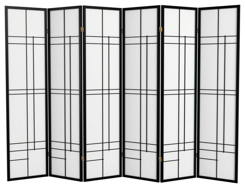 6' Tall Eudes Shoji Screen, Black, 6 Panels