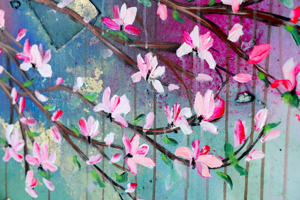 Cherry blossom, Abstract tree art, japanese magnolia painting, blossom tree art