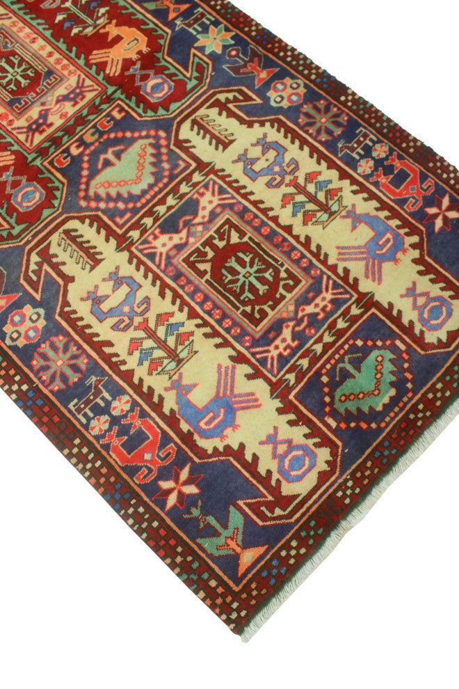 Fine Vintage Distressed Rosalee Blue/Red Runner, 3'4x10'2