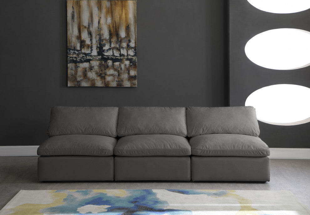 Plush Velvet / Down Standard Comfort Modular Sofa, Gray, 3-Piece: 3 Armless Chair