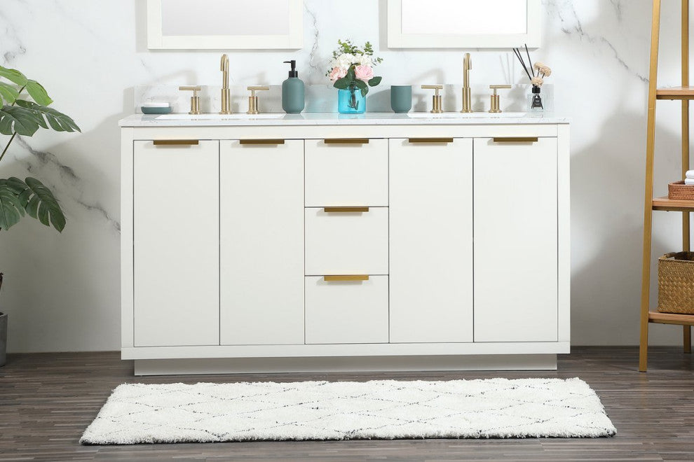 Elegant VF19460DWH-BS 60"Double Bathroom Vanity, White With Backsplash