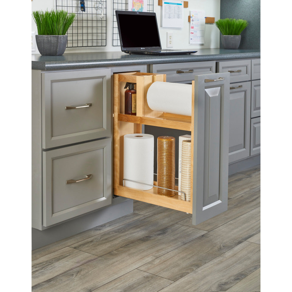 Wood Base Cabinet Paper Towel Pull Out Organizer With Soft Close, 6.69"