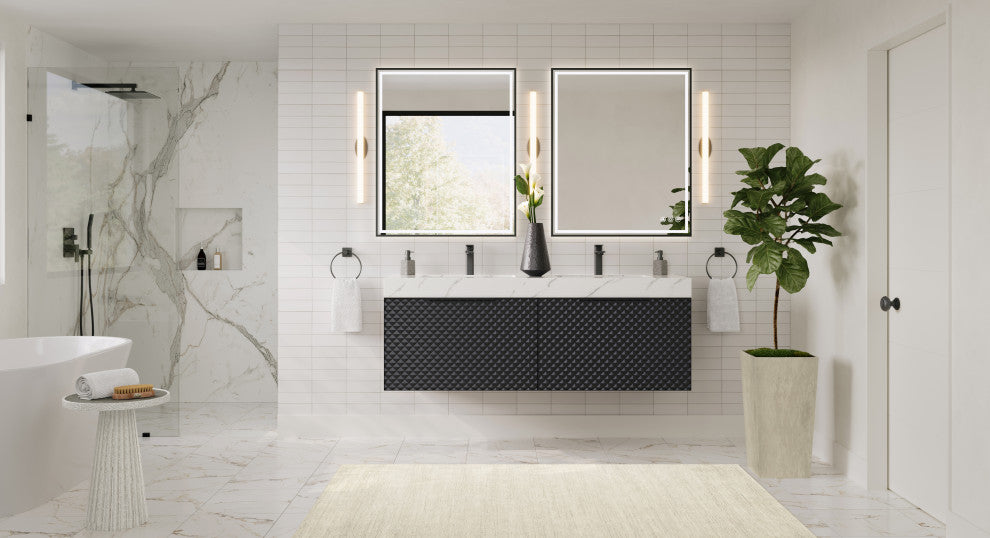 The Monolith Bathroom Vanity, Black of Night, 60", Double Sink, Wall Mount