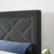 Modern Designer Full and Queen Size Headboard, Rivet Nail, Fabric, Grey Gray