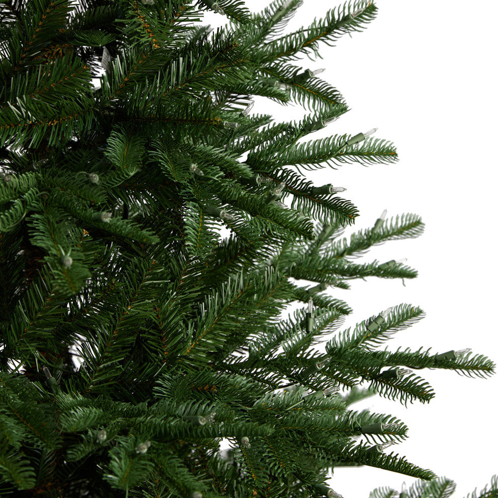 8' Layered Washington Spruce Faux Xmas Tree W/Clear Lights & Bendable Branches