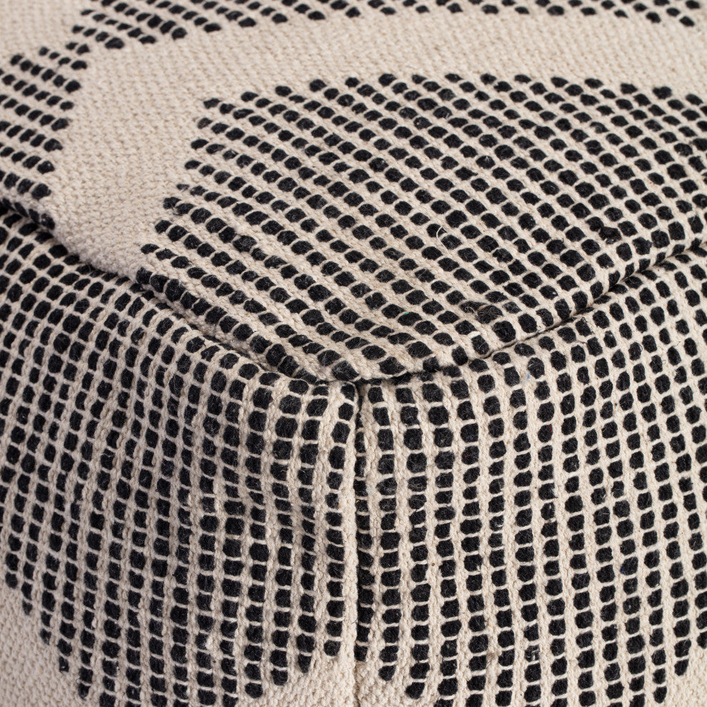 Maplewood 20" x 20" x 20" Black and Ivory Pouf