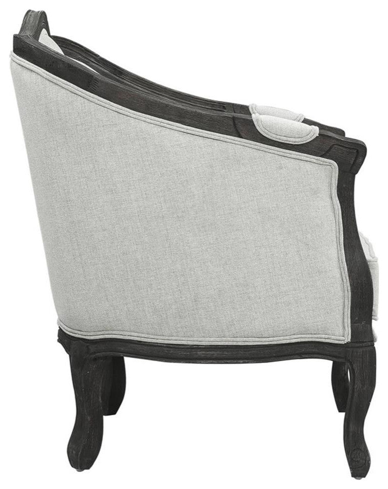 ACME Samael Linen Chair with Wooden Frame and Pillow in Gray and Dark Brown