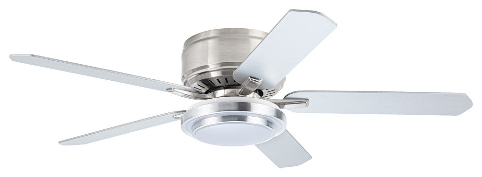 52-inch Modern Satin Nikel Flush Mount Ceiling Fan with Light
