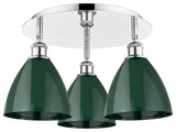 Ballston Dome-3 Light 19" Flush Mount-Polished Chrome, Green Shade