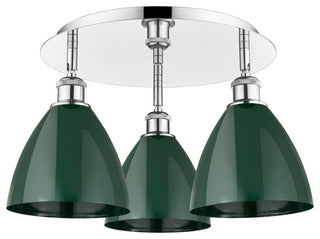 Ballston Dome-3 Light 19" Flush Mount-Polished Chrome, Green Shade