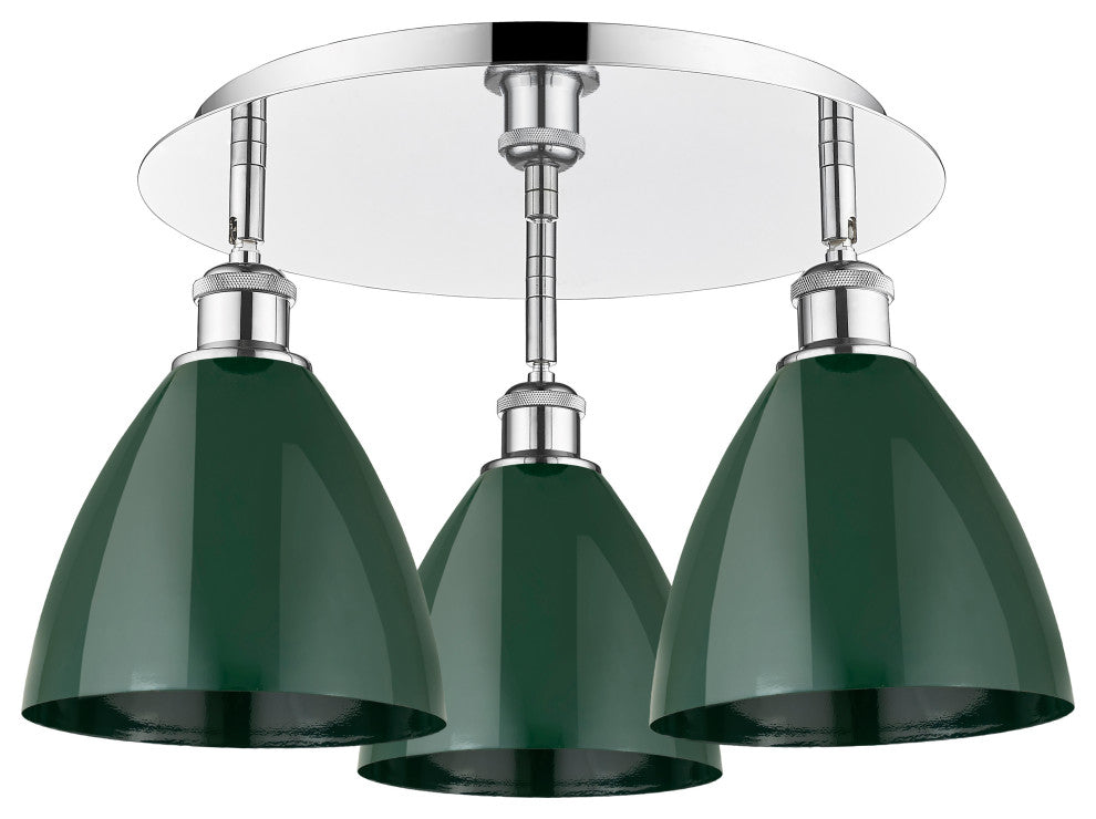 Ballston Dome-3 Light 19" Flush Mount-Polished Chrome, Green Shade