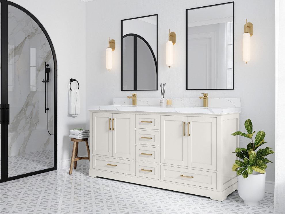 Boston 72" Double Sink Bath Vanity in Alabaster 2" Viola Brown